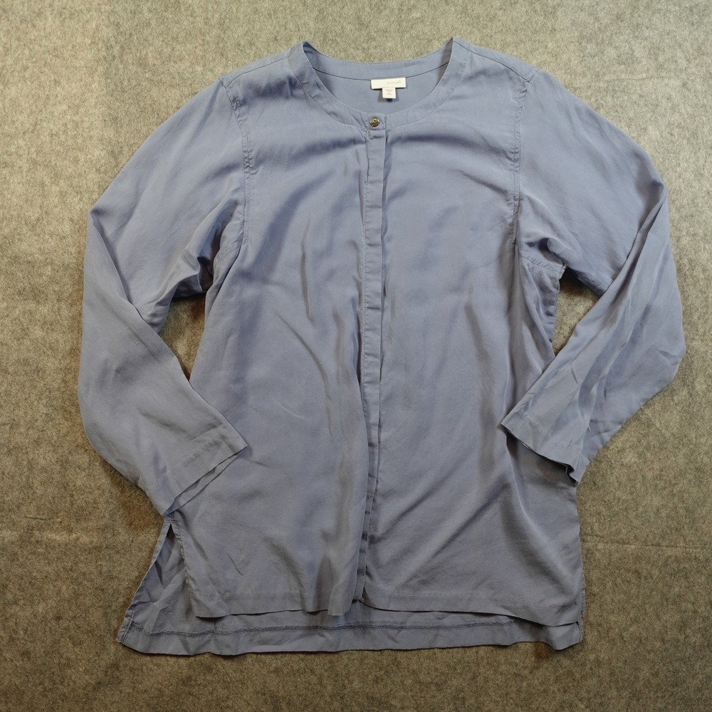 J Jill Top Womens Medium Petite Blue Button Front Long Sleeve Tunic Lyocell